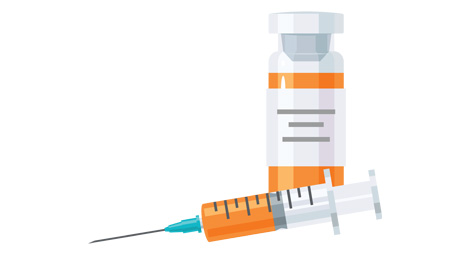 Drawing of syringe and vial with vaccine in